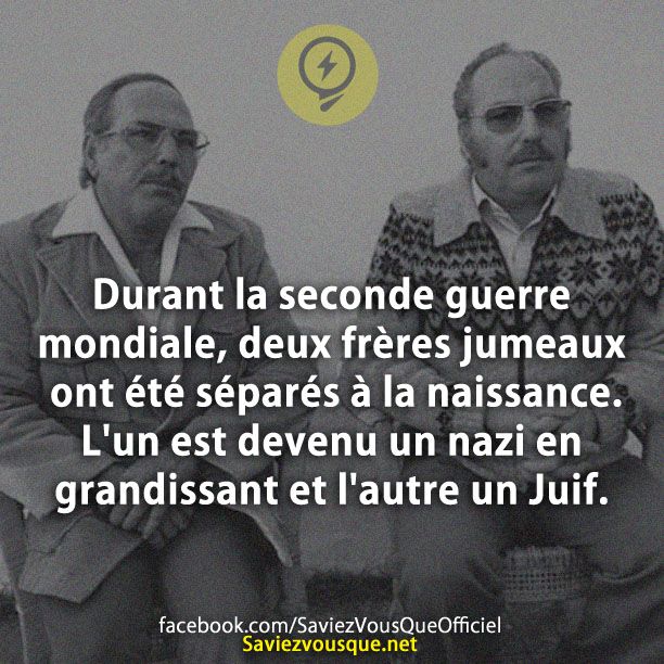 Durant la seconde guerre mondiale, deux frères jumeaux ont été séparés à la naissance. L&#039;un est devenu un nazi en grandissant et l&#039;autre un Juif.