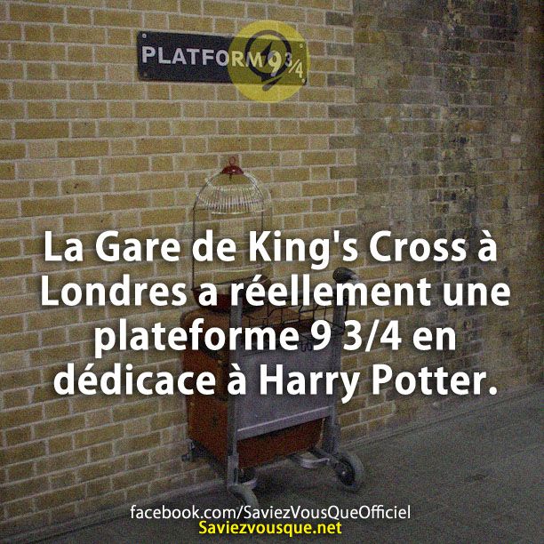 La Gare de King&#039;s Cross à Londres a réellement une plateforme 9 3/4 en dédicace à Harry Potter.