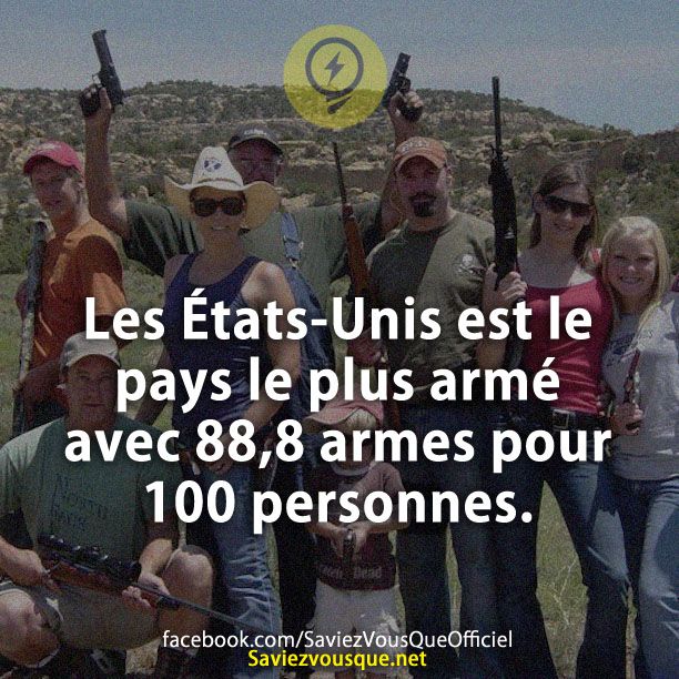 Les États-Unis est le pays le plus armé avec 88,8 armes pour 100 personnes.