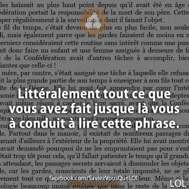 Littéralement tout ce que vous avez fait jusque là vous à conduit à lire cette phrase.