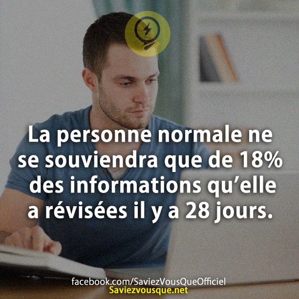 La personne normale ne se souviendra que de 18% des informations qu’elle a révisées il y a 28 jours.