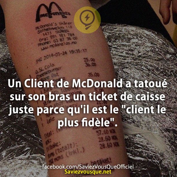 Un Client de McDonald a tatoué sur son bras un ticket de caisse juste parce qu&#039;il est le &quot;client le plus fidèle&quot;.