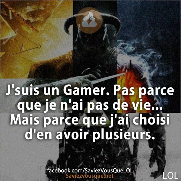 J&#039;suis un Gamer. Pas parce que je n&#039;ai pas de vie... Mais parce que j&#039;ai choisi d&#039;en avoir plusieurs.