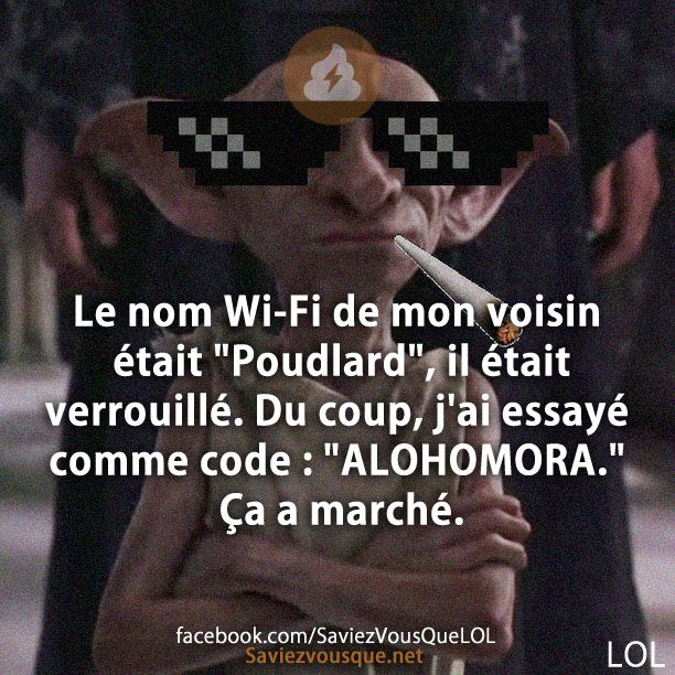 Le nom Wi-Fi de mon voisin était &quot;Poudlard&quot;, il était verrouillé. Du coup, j&#039;ai essayé comme code : &quot;ALOHOMORA.&quot; Ça a marché.