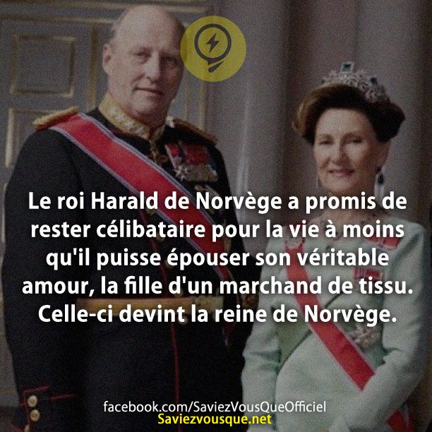Le roi Harald de Norvège a promis de rester célibataire pour la vie à moins qu&#039;il puisse épouser son véritable amour, la fille d&#039;un marchand de tissu. Celle-ci devint la reine de Norvège.