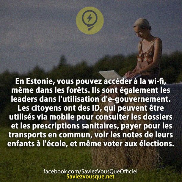 En Estonie, vous pouvez accéder à la wi-fi, même dans les forêts. Ils sont également les leaders dans l&#039;utilisation d&#039;e-gouvernement. Les citoyens ont des ID, qui peuvent être utilisés via mobile pour consulter les dossiers et les prescriptions sanitaires, payer pour les transports en commun, voir les notes de leurs enfants à l&#039;école, et même voter aux élections.