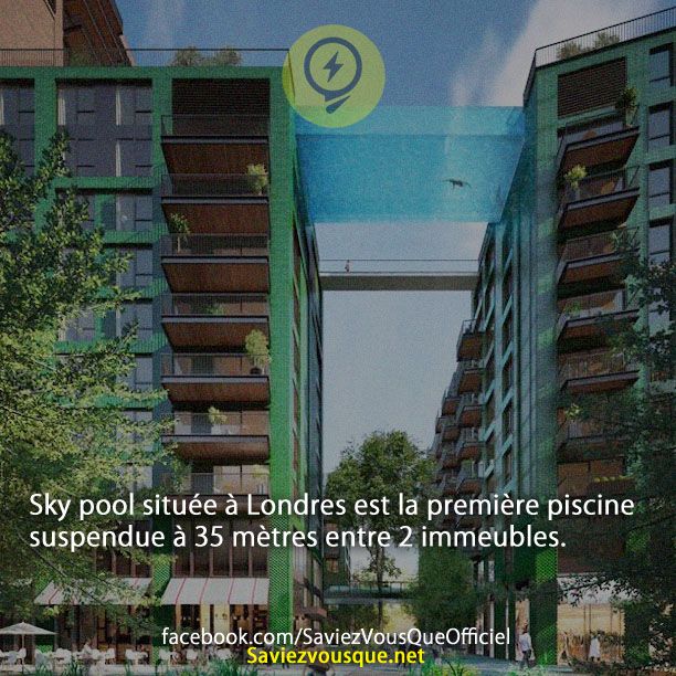 Sky pool située à Londres est la première piscine suspendue à 35 mètres entre 2 immeubles.