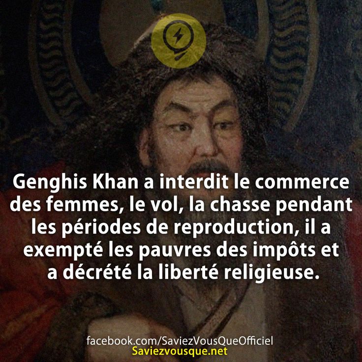 Genghis Khan a interdit le commerce des femmes, le vol, la chasse pendant les périodes de reproduction, il a exempté les pauvres des impôts et a décrété la liberté religieuse.