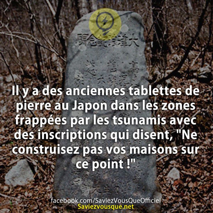 Il y a des anciennes tablettes de pierre au Japon dans les zones frappées par les tsunamis avec des inscriptions qui disent, "Ne construisez pas vos maisons sur ce point !"