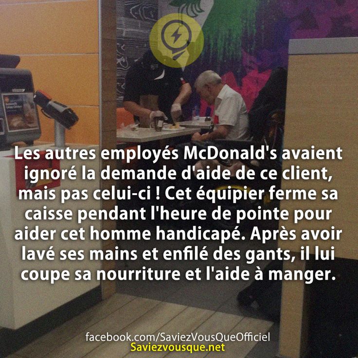 Les autres employés McDonald&#039;s avaient ignoré la demande d&#039;aide de ce client, mais pas celui-ci ! Cet équipier ferme sa caisse pendant l&#039;heure de pointe pour aider cet homme handicapé. Après avoir lavé ses mains et enfilé des gants, il lui coupe sa nourriture et l&#039;aide à manger.