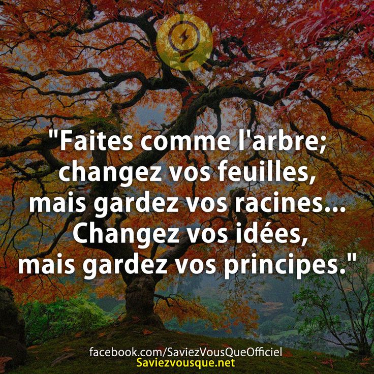 &quot;Faites comme l&#039;arbre; changez vos feuilles, mais gardez vos racines... Changez vos idées, mais gardez vos principes&quot;