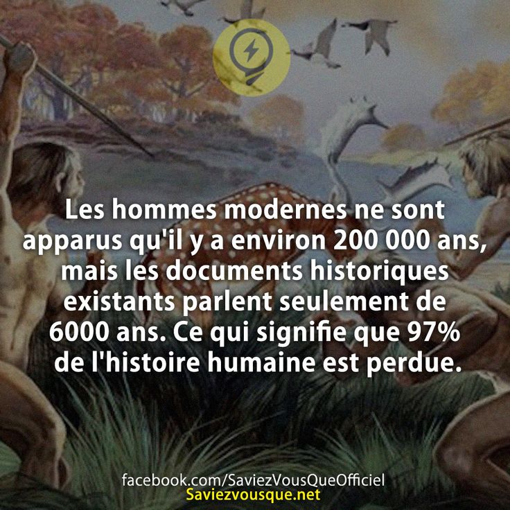 Les hommes modernes ne sont apparus qu&#039;il y a environ 200.000 ans, mais les documents historiques existants parlent seulement de 6000 ans. Ce qui signifie que 97% de l&#039;histoire humaine est perdue.