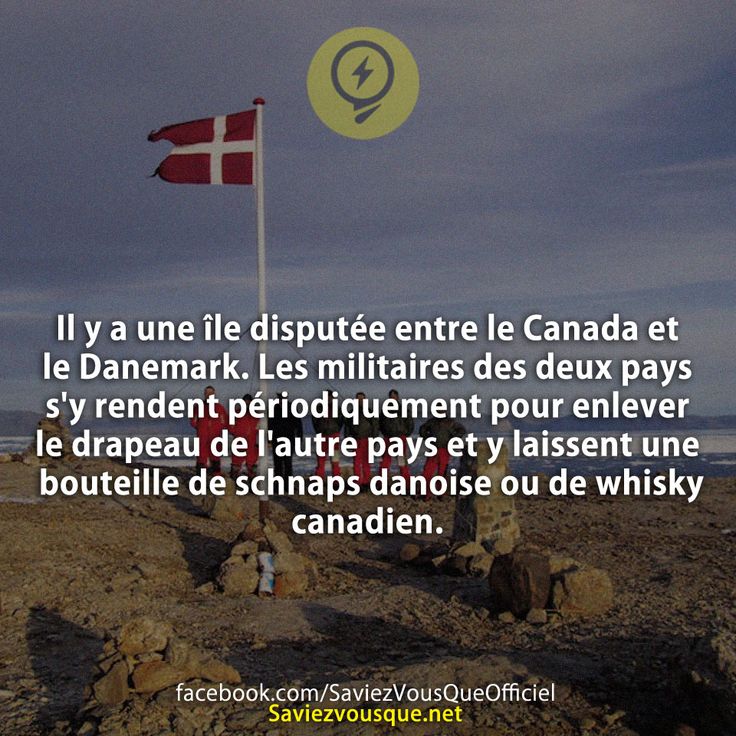 Il y a une île disputée entre le Canada et le Danemark. Les militaires des deux pays s'y rendent périodiquement pour enlever le drapeau de l'autre pays et y laissent une bouteille de schnaps danoise ou de whisky canadien.