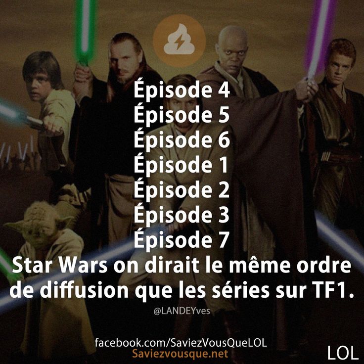 Épisode 4 Épisode 5 Épisode 6 Épisode 1 Épisode 2 Épisode 3 Épisode 7 Star Wars on dirait le même ordre de diffusion que les séries sur TF1.