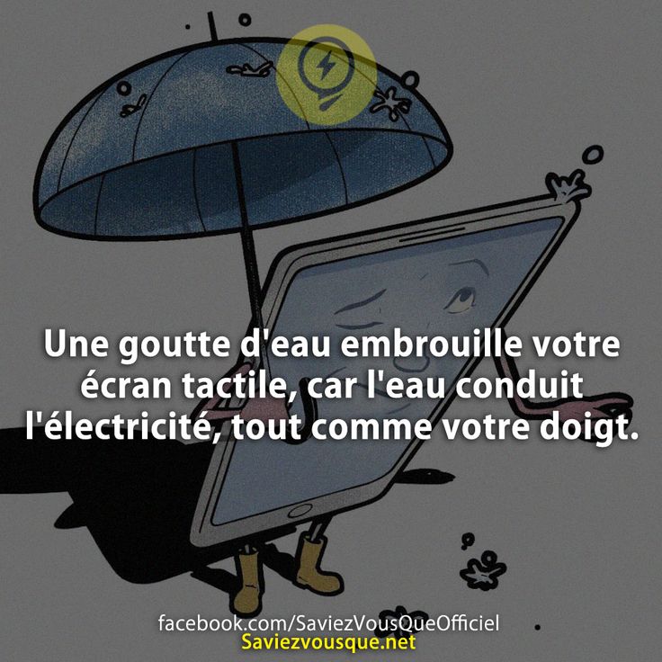 Une goutte d&#039;eau embrouille votre écran tactile, car l&#039;eau conduit l&#039;électricité, tout comme votre doigt.