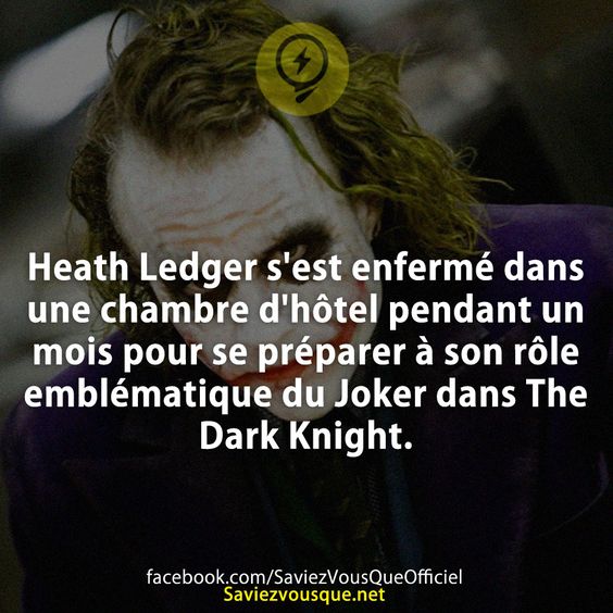 Heath Ledger s&#039;est enfermé dans une chambre d&#039;hôtel pendant un mois pour se préparer à son rôle emblématique du Joker dans The Dark Knight.