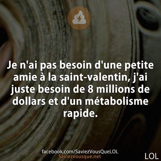 Je n&#039;ai pas besoin d&#039;une petite amie à la saint-valentin, j&#039;ai juste besoin de 8 millions de dollars et d&#039;un métabolisme rapide.