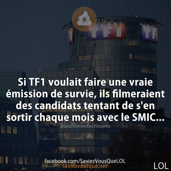 Si TF1 voulait faire une vraie émission de survie, ils filmeraient des candidats tentant de s&#039;en sortir chaque mois avec le SMIC...