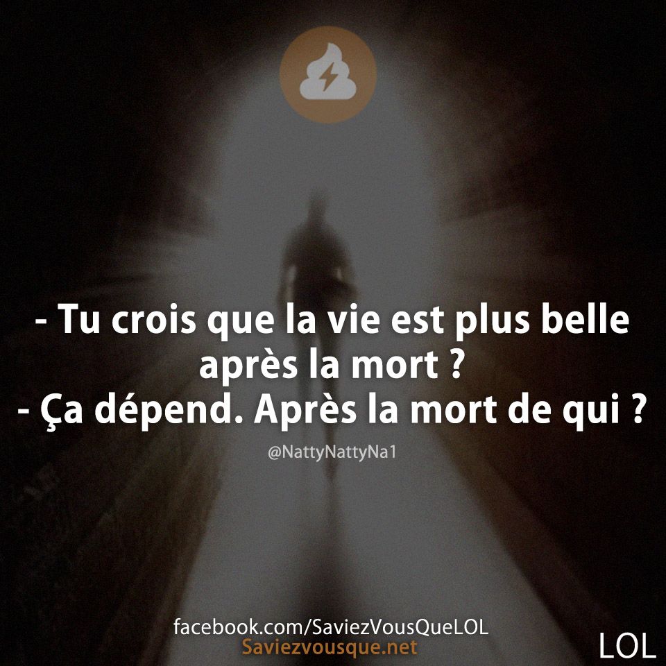 - Tu crois que la vie est plus belle après la mort ?  - Ça dépend. Après la mort de qui ?