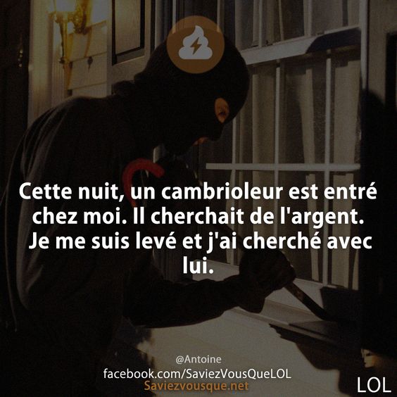 Cette nuit, un cambrioleur est entré chez moi. Il cherchait de l&#039;argent. Je me suis levé et j&#039;ai cherché avec lui.