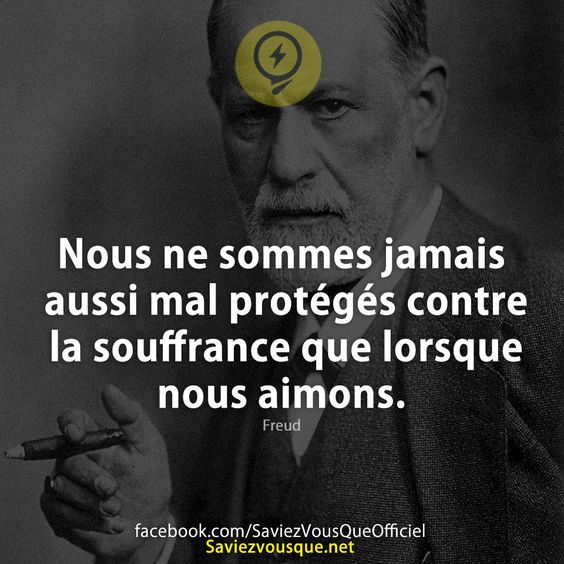 Nous ne sommes jamais aussi mal protégés contre la souffrance que lorsque nous aimons.