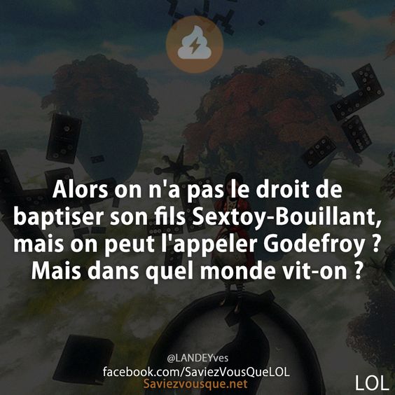 Alors on n'a pas le droit de baptiser son fils Sextoy-Bouillant, mais on peut l'appeler Godefroy ? Mais dans quel monde vit-on ?
