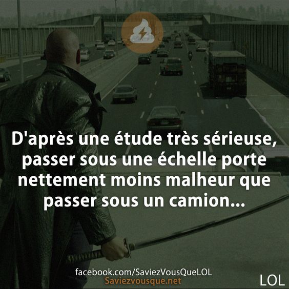 D&#039;après une étude très sérieuse, passer sous une échelle porte nettement moins malheur que passer sous un camion...