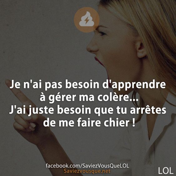 Je n'ai pas besoin d'apprendre à gérer ma colère... J'ai juste besoin que tu arrêtes de me faire chier !