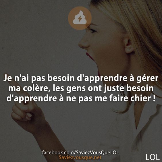 Je n&#039;ai pas besoin d&#039;apprendre à gérer ma colère, les gens ont juste besoin d&#039;apprendre à ne pas me faire chier !