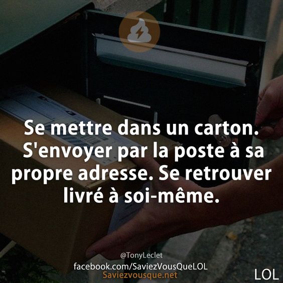 Se mettre dans un carton. S&#039;envoyer par la poste à sa propre adresse. Se retrouver livré à soi-même.