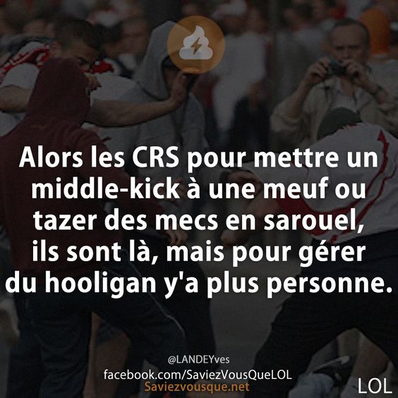 Alors les CRS pour mettre un middle-kick à une meuf ou tazer des mecs en sarouel, ils sont là, mais pour gérer du hooligan y&#039;a plus personne.