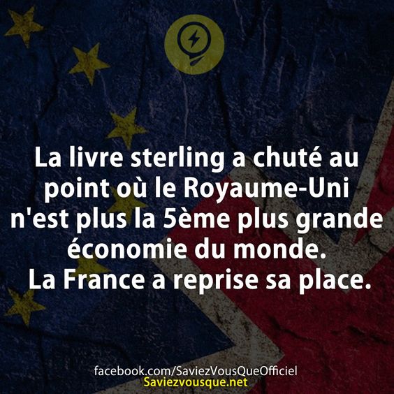 La livre sterling a chuté au point où le Royaume-Uni n&#039;est plus la 5ème plus grande économie du monde. La France a reprise sa place.