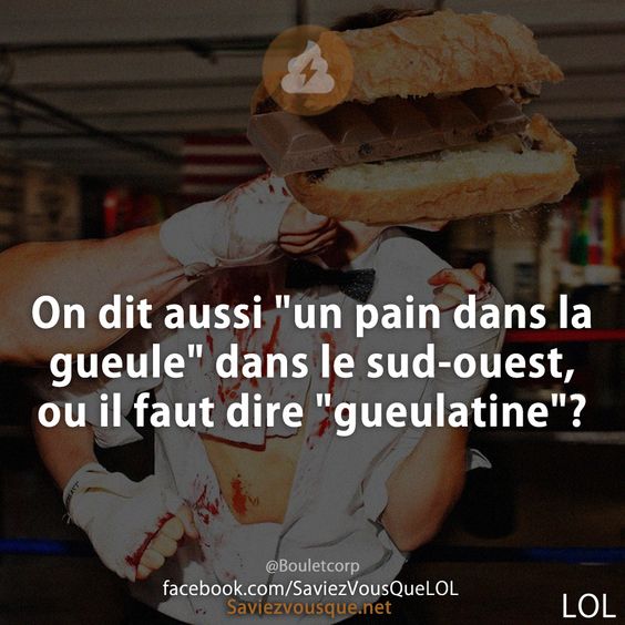 On dit aussi &quot;un pain dans la gueule&quot; dans le sud-ouest, ou il faut dire &quot;gueulatine&quot;?
