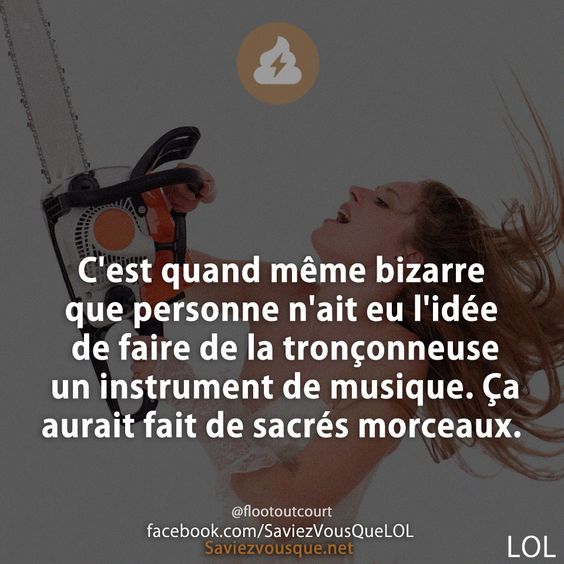 C'est quand même bizarre que personne n'ait eu l'idée de faire de la tronçonneuse un instrument de musique. Ça aurait fait de sacrés morceaux. @flootoutcourt