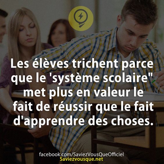 Les élèves trichent parce que le &#039;système scolaire&quot; met plus en valeur le fait de réussir que le fait d&#039;apprendre des choses.