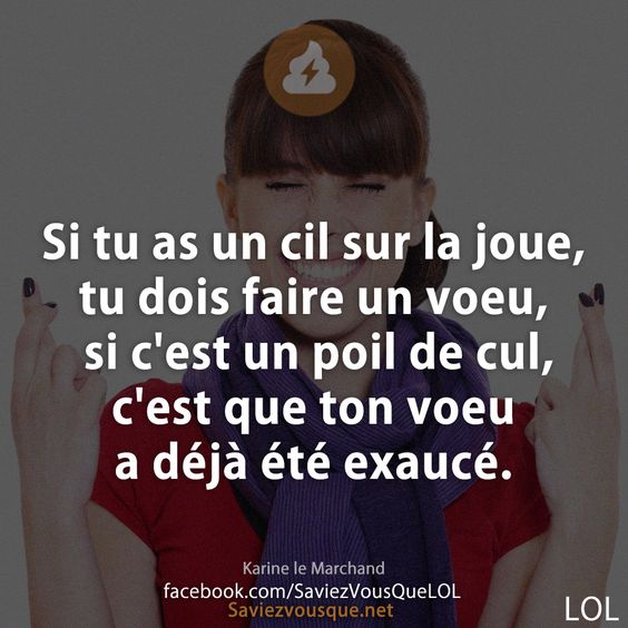 Si tu as un cil sur la joue, tu dois faire un voeu, si c&#039;est un poil de cul, c&#039;est que ton voeu a déjà été exaucé.