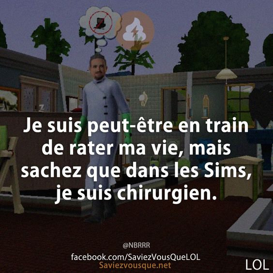 Je suis peut-être en train de rater ma vie, mais sachez que dans les Sims, je suis chirurgien.