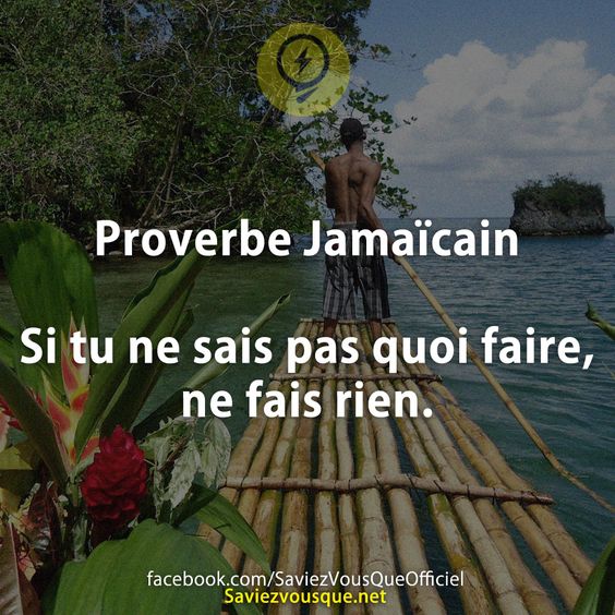 Proverbe Jamaïcain Si tu ne sais pas quoi faire, ne fais rien.