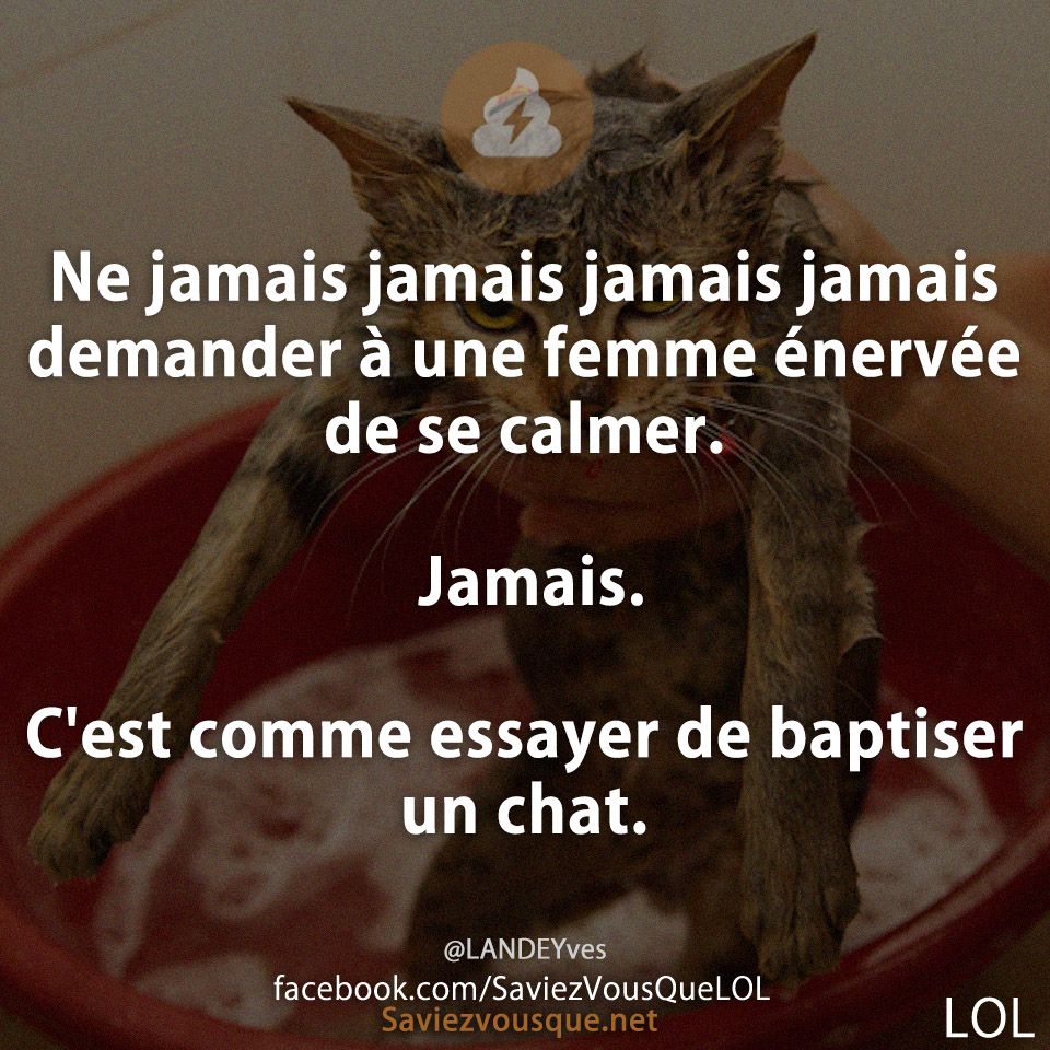 Ne jamais jamais jamais jamais demander à une femme énervée de se calmer. Jamais. C'est comme essayer de baptiser un chat.