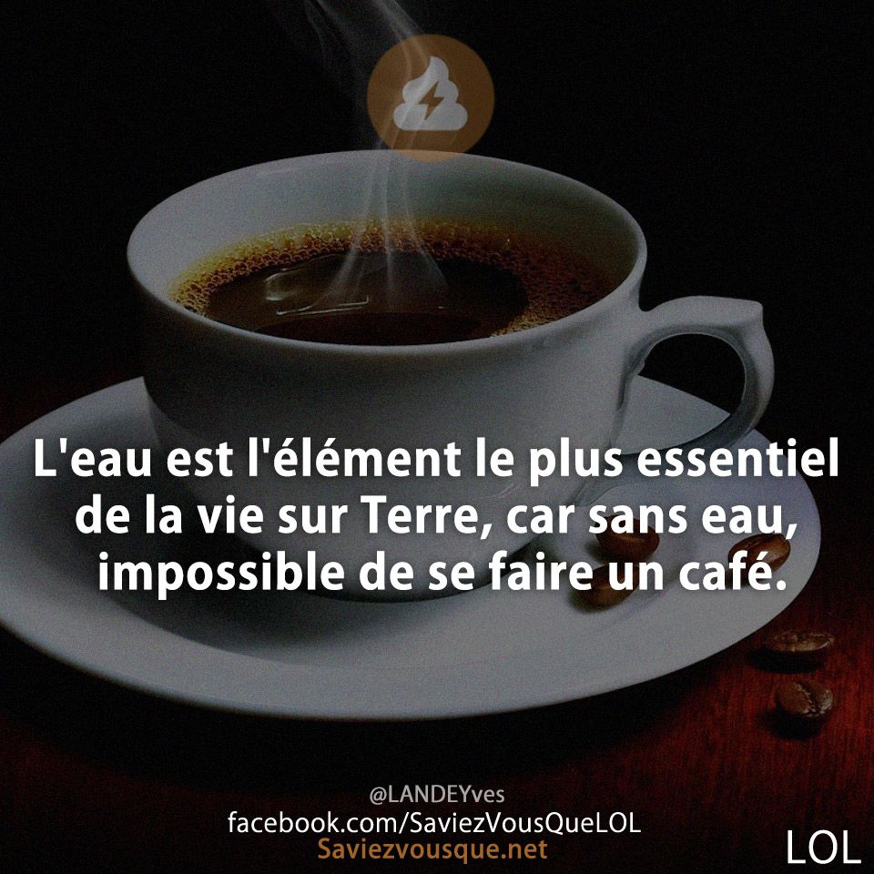 L&#039;eau est l&#039;élément le plus essentiel de la vie sur Terre, car sans eau, impossible de se faire un café.