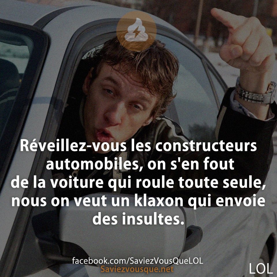 Réveillez-vous les constructeurs automobiles, on s&#039;en fout de la voiture qui roule toute seule, nous on veut un klaxon qui envoie des insultes.