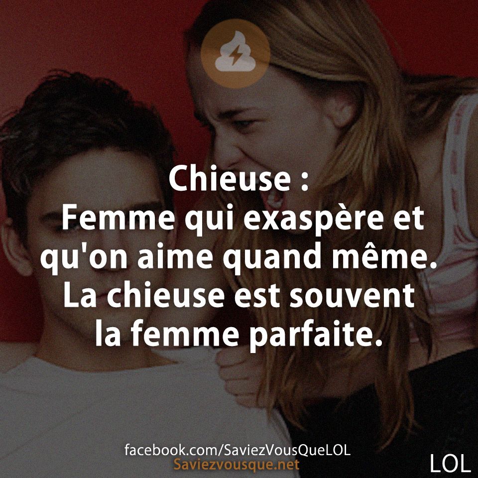 Chieuse : Femme qui exaspère et qu'on aime quand même. La chieuse est souvent la femme parfaite.