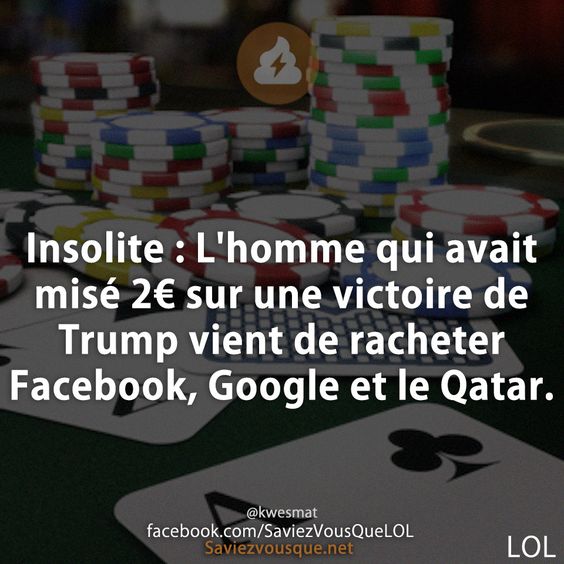 Insolite : L&#039;homme qui avait misé 2€ sur une victoire de Trump vient de racheter Facebook, Google et le Qatar.