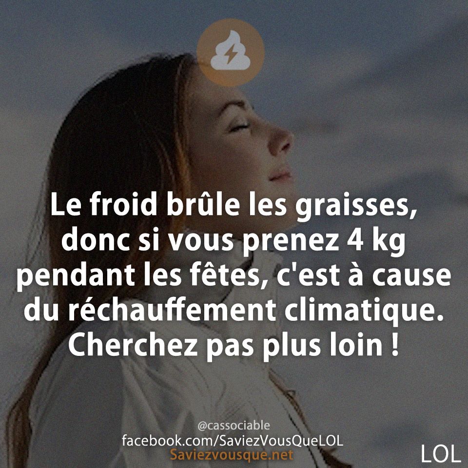 Le froid brûle les graisses, donc si vous prenez 4 kg pendant les fêtes, c'est à cause du réchauffement climatique. Cherchez pas plus loin !