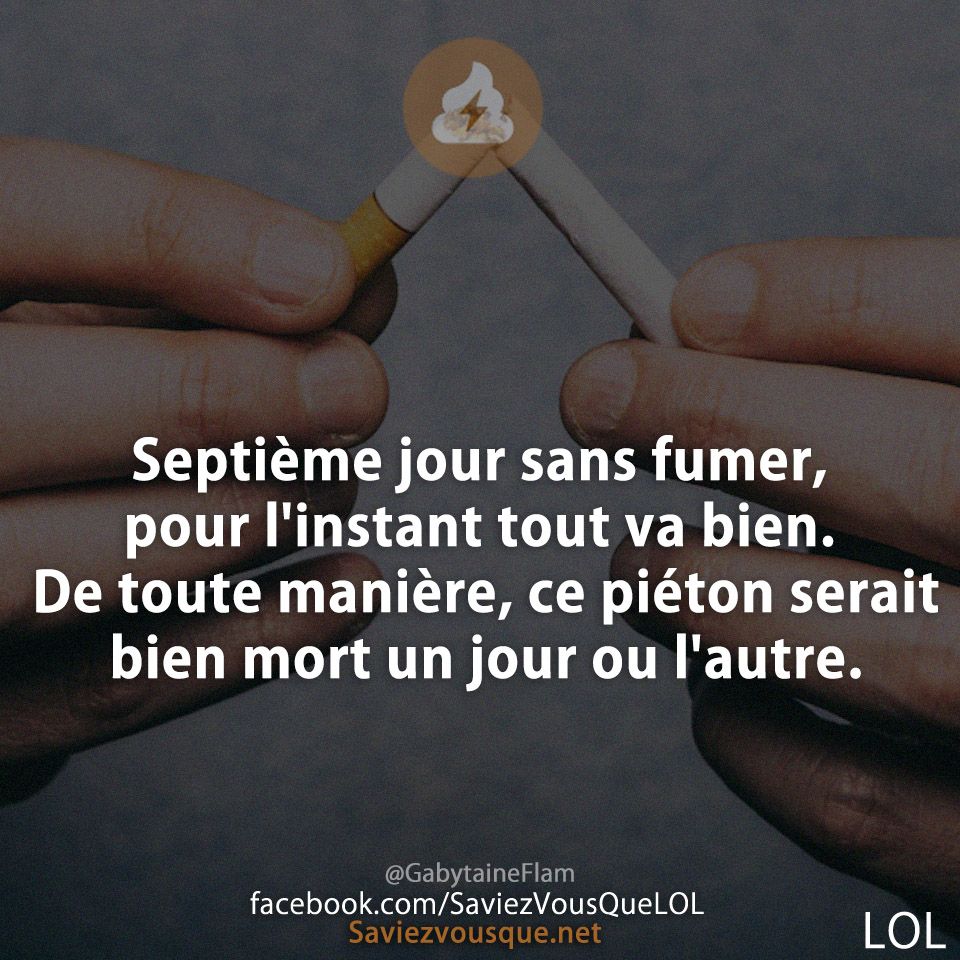 Septième jour sans fumer, pour l'instant tout va bien. De toute manière, ce piéton serait bien mort un jour ou l'autre.