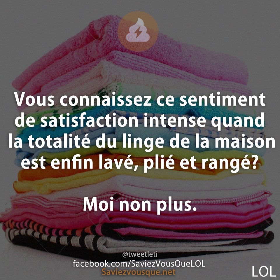 Vous connaissez ce sentiment de satisfaction intense quand la totalité du linge de la maison est enfin lavé, plié et rangé?  Moi non plus.