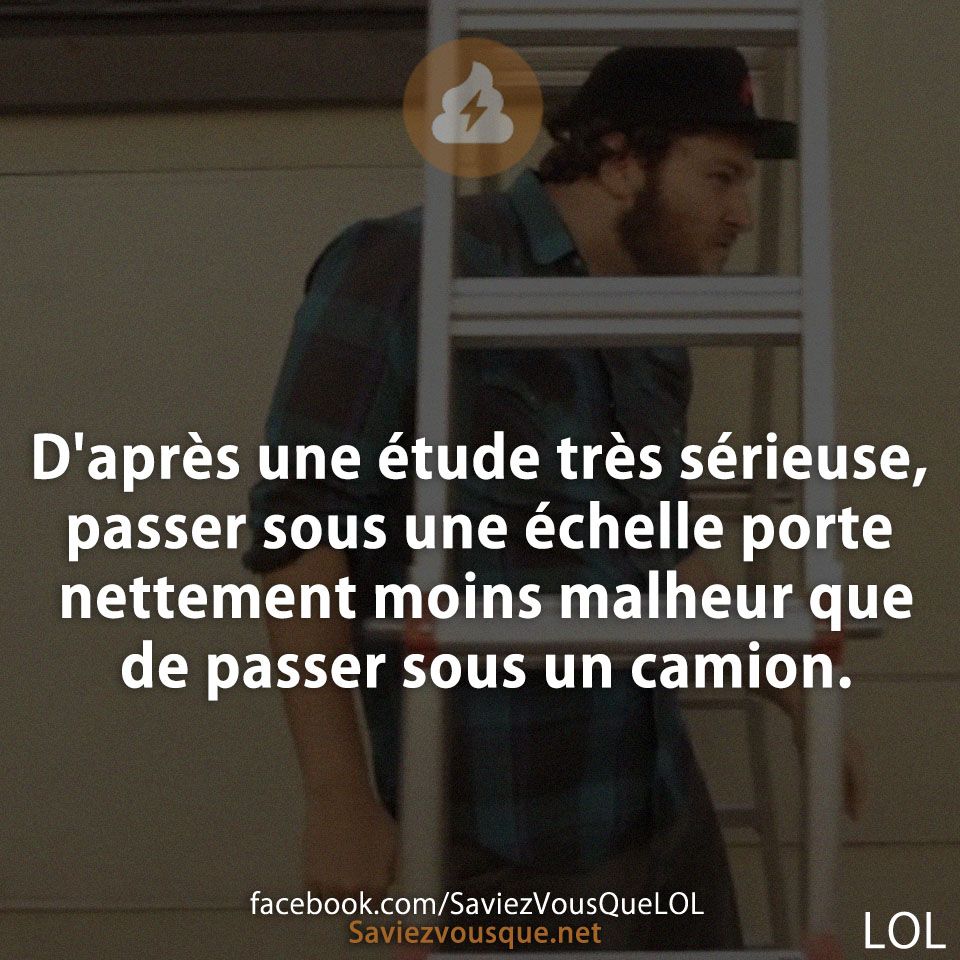 D&#039;après une étude très sérieuse, passer sous une échelle porte nettement moins malheur que de passer sous un camion.