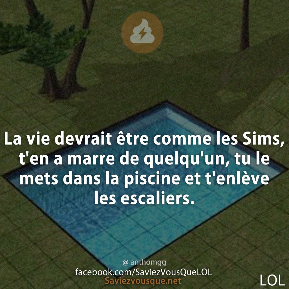 La vie devrait être comme les Sims, t&#039;en a marre de quelqu&#039;un, tu le mets dans la piscine et t&#039;enlève les escaliers.