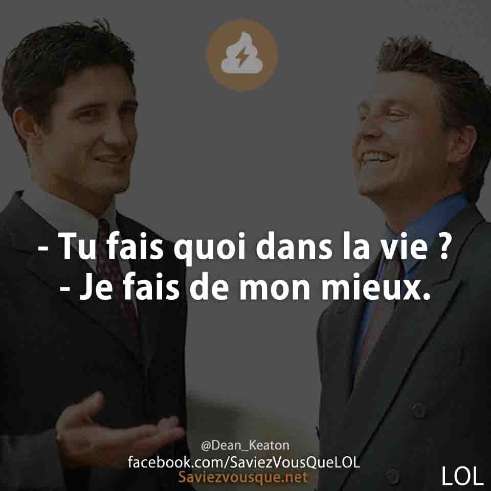 - Tu fais quoi dans la vie ? - Je fais de mon mieux.