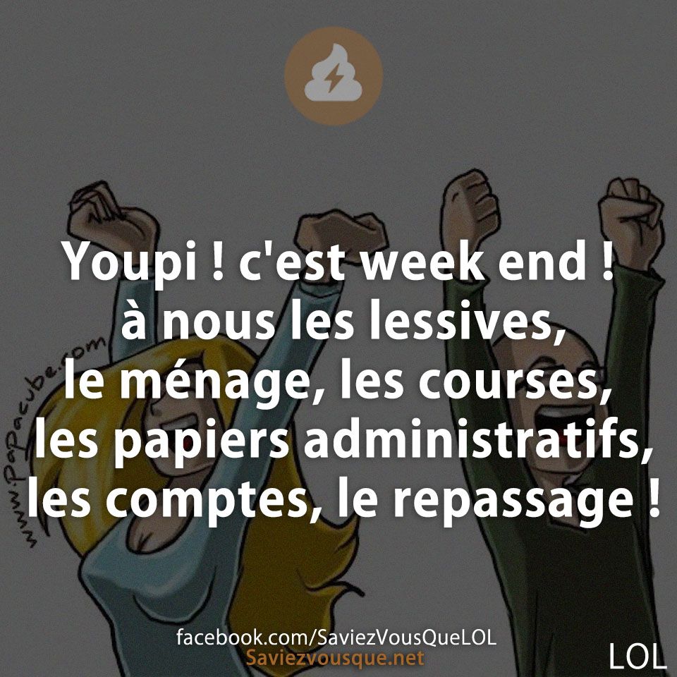 Youpi ! c&#039;est week end ! à nous les lessives, le ménage, les courses, les papiers administratifs, les comptes, le repassage !